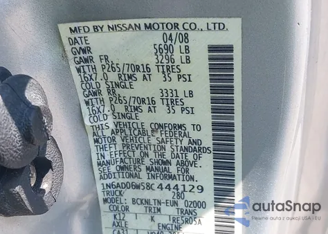 2008 Nissan Frontier Se из США, поврежденный, VIN 1N6AD06W58C444129